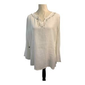 Democracy White‎ Longsleeve Linen V-neck Top Small